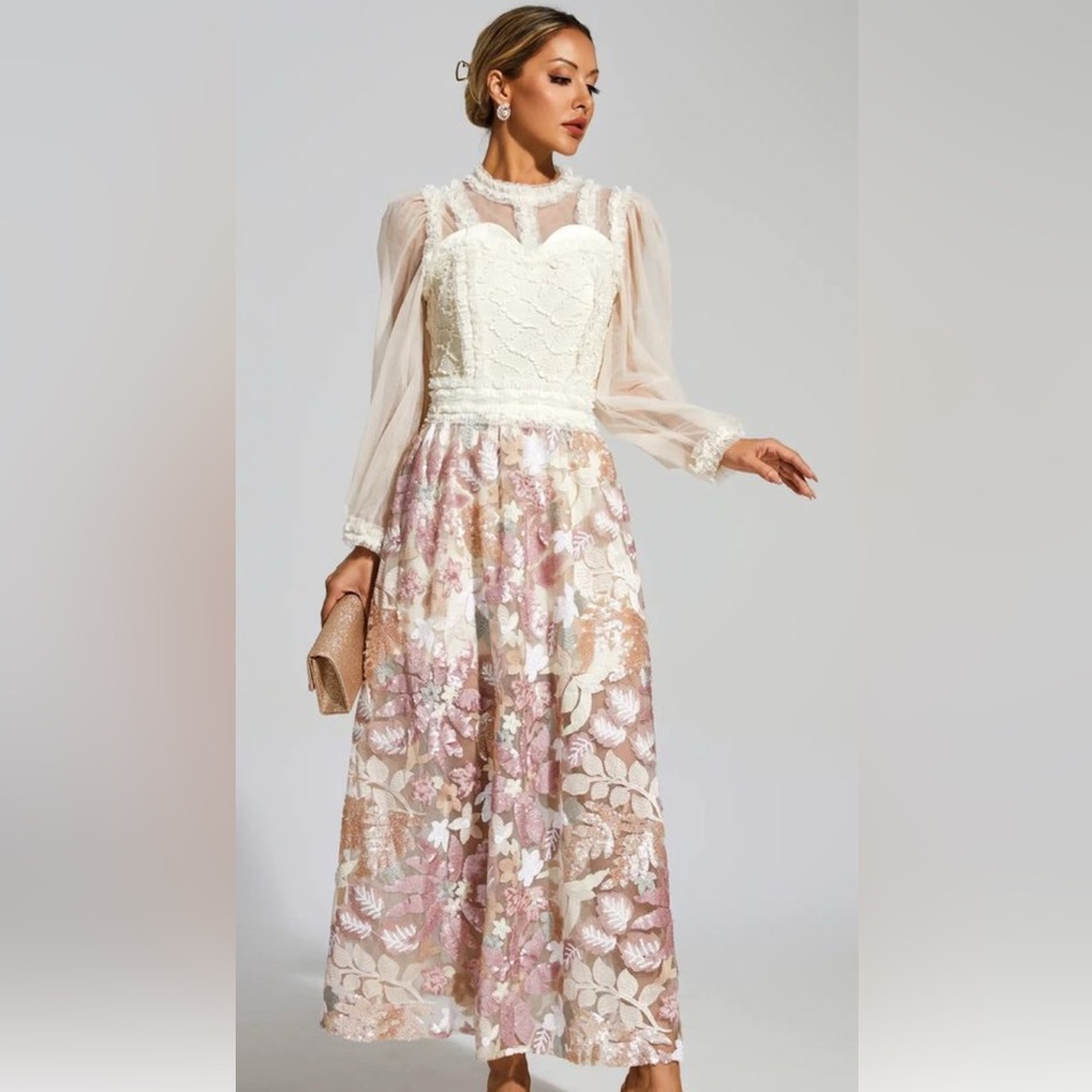 Elegant Floral Embroidered Gown